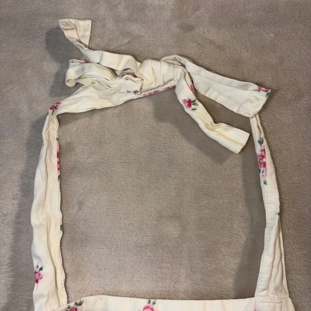 LoveShackFancy Pottery Barn Kids Floral Ruffle Cotton Apron Cream Pink One Size